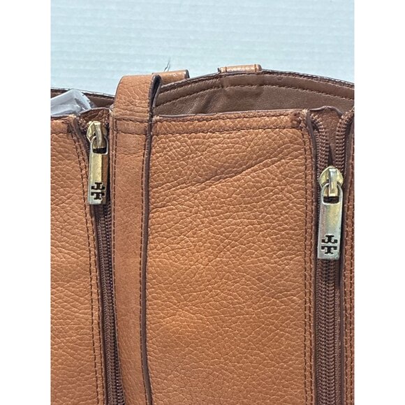 Tory Burch Brown Leather Tall Riding Women’s Boots Shoes Size 7 logo accent - Picture 7 of 12